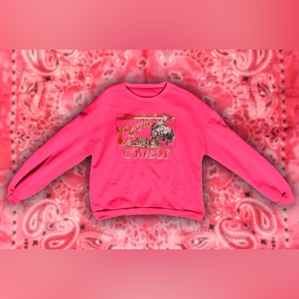 Hot Pink Coors Cowboy Pullover Sweatshirt Sz M